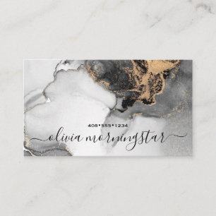 Cartão De Visita Assinatura Chic Dourado Preto Aquarela Abstrata