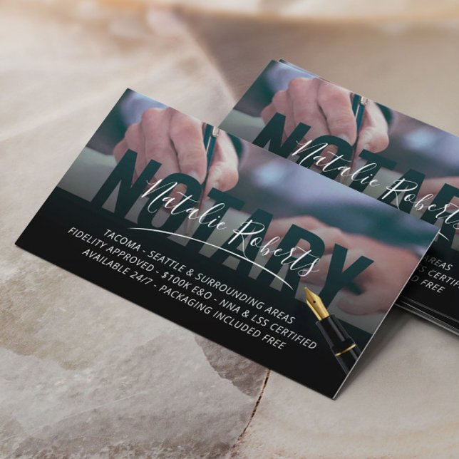 Cartão De Visita Assinatura Elegante do Agente de Assinatura Notári (Criador carregado)