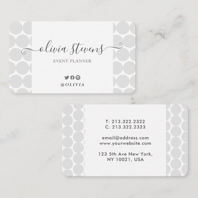 Cartão De Visita Assinatura Na moda Black White Bolinhas (Frente/Verso)