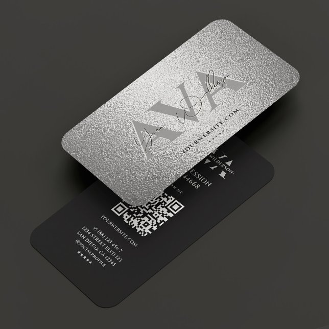 Cartão De Visita Assinatura Negra Elegante Profissional Moderna (Modern Professional Elegant Silver Black Signature Business Card
)