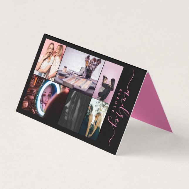 Cartão De Visita Assinatura profissional preta e rosa 6 fotos (Frente)