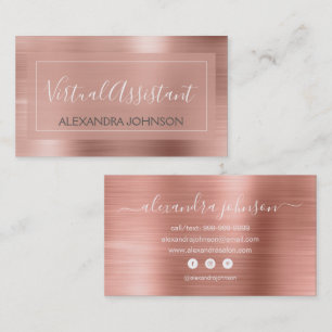 Cartão De Visita Assistente Virtual de Foil Rosa e Rosa Gold C