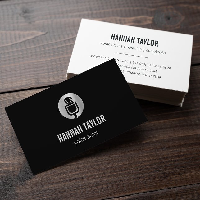 Cartão De Visita Ator de Voz do Microfone Silver (Criador carregado)