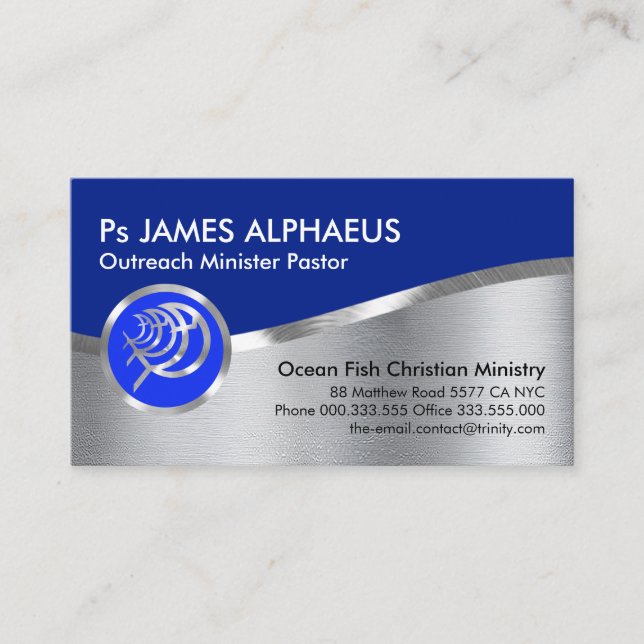 Cartão De Visita Atordoamento de Silver Blue Ichthus Christian (Frente)
