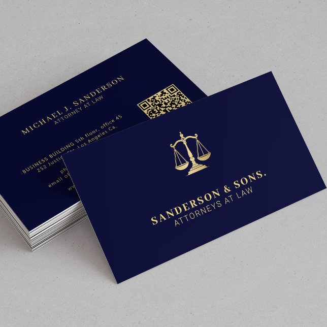 Cartão De Visita Attorney at law lawyer professional gold navy (Criador carregado)