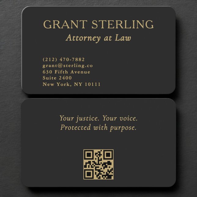 Cartão De Visita Attorney Black Gold QR Code Professional (Criador carregado)