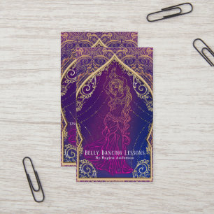 Cartão De Visita Aulas de Dança do Ventre Roxo e Dourado Dançarinas
