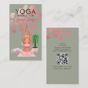 Cartão De Visita Aulas de Instrutor de Yoga Rosa Rosa Falso Folhead
