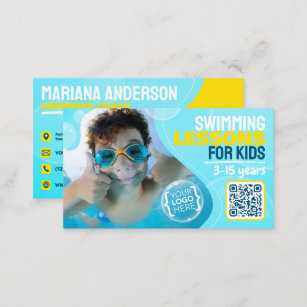 Cartão De Visita Aulas de natação para crianças, instrutor de nataç