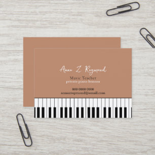 Cartão De Visita Aulas de Piano Professor de Música boho marrom