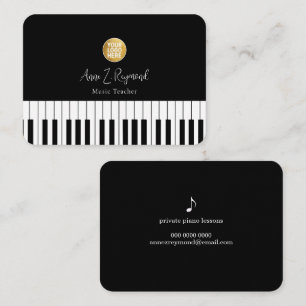 Cartão De Visita Aulas de Piano Professor de Música elegante preto