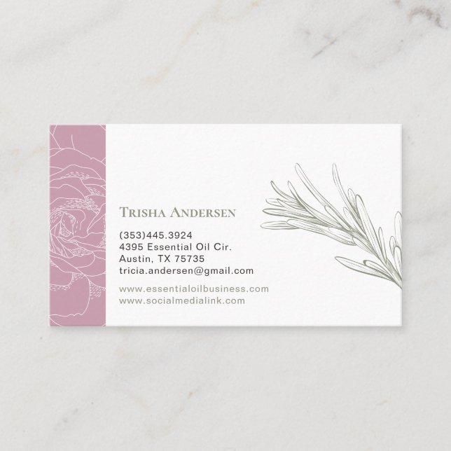 Cartão De Visita Aumentou e a erva botânica floral de Rosemary (Frente)