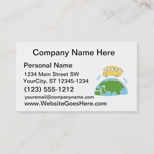 Cartão De Visita auto escolar dos desenhos animados na terra (Frente)