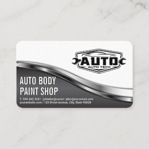 Cartão De Visita Auto Tech Body Shop   Ícones de Serviço de Carro