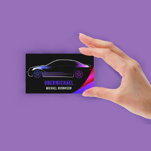 Cartão De Visita Automático de néon roxo preto metálico