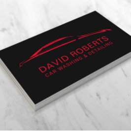 Cartão De Visita Automotivo Lava Automóvel Preto e Vermelho