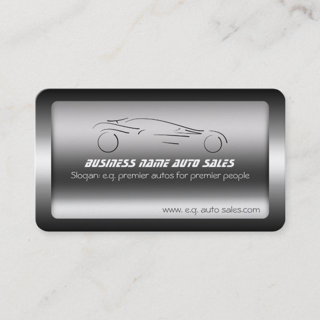 Cartão De Visita Automóvel com aço escovado - modelo de carro (Frente)