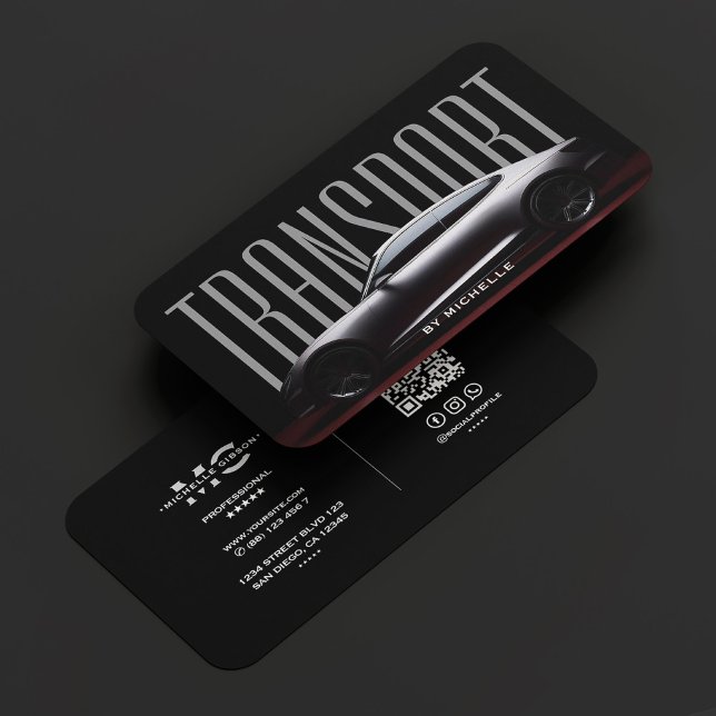 Cartão De Visita Automóvel Motorista Transporte Chauffeur Cinza Neg (Car Driver Transport Chauffeur Modern Black Grey Business Card
)