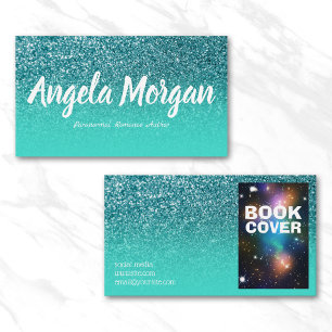 Cartão De Visita Autor de Foto de Glitter Teal de Ombre Turquesa