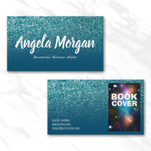 Cartão De Visita Autor de Fotografia Glitter de Ombre Azul e Teal