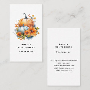 Cartão De Visita Autumn Pumpkins com Flores e Folhagem