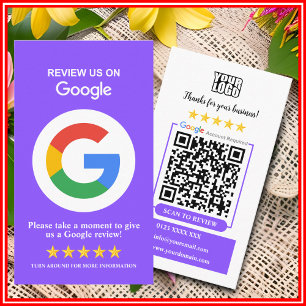 Cartão De Visita Avaliações do Google Código QR Roxo de Avaliação