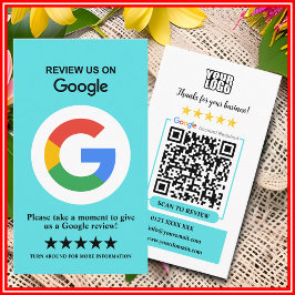 Cartão De Visita Avaliações do Google | Código QR Turquesa de Avali