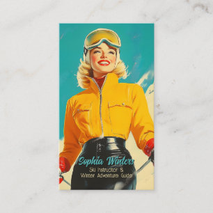 Cartão De Visita Aventura de inverno com Vintage Glamor de Esqui Re