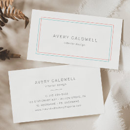 Cartão De Visita AVERY Borda Coral e Azul Claro Minimalista