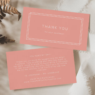 Cartão De Visita AVERY Minimal Blush Peach Soft Coral Obrigado