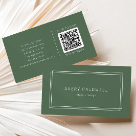 Cartão De Visita AVERY Rústico Verde Escuro Boho Quadro Duplo Códig