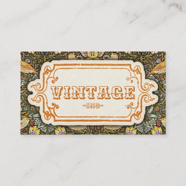 Cartão De Visita Aves e morangos design de colheita ornamentais (Frente)