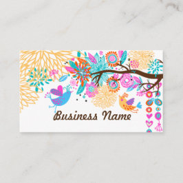 cartão de visita - aves, fundo floral