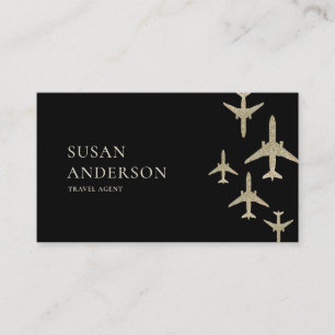 Cartão De Visita Aviões Glitter Dourados com Agente viagem