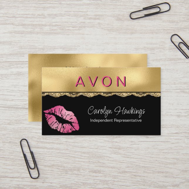 Cartão De Visita Avon de Representante Independente do Glam Dourado (Frente/Verso In Situ)
