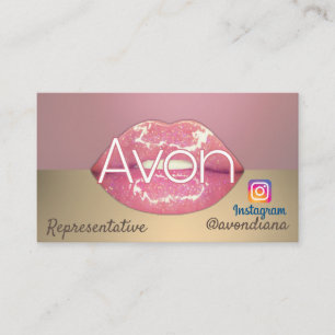 Cartão De Visita Avon Instagram logotipo rosa e estético dourado