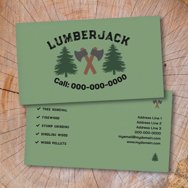 Cartão De Visita Axes and Fir Trees - Lumberjack (Axes and Fir Trees - Lumberjack Business Card)