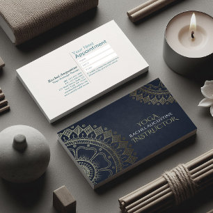 Cartão De Visita Azuis marinhos Dourados da mandala do instrutor da