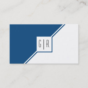 Cartão De Visita Azul clássico monograma geométrico moderno