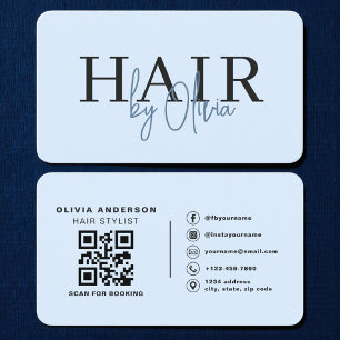 Cartão de Visita Azul Código QR de Cabeleireiro