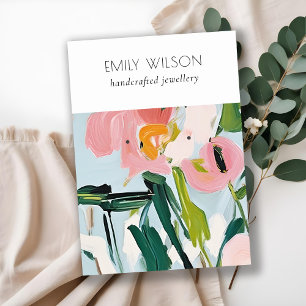 Cartão De Visita Azul Cor-de-rosa pintado cor-de-rosa, floral 2, co