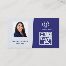 Cartão De Visita Azul de foto QRCode personalizado profissional