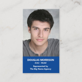 Cartão De Visita Azul de Foto Vertical do Modelo de Atriz do Ator