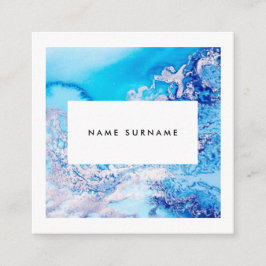 Cartão de visita azul de mármore do quadrado da