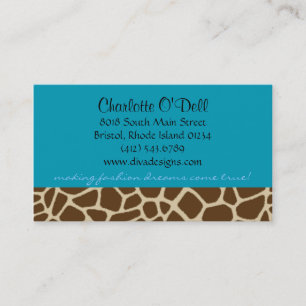Cartão De Visita azul do impressão do girafa