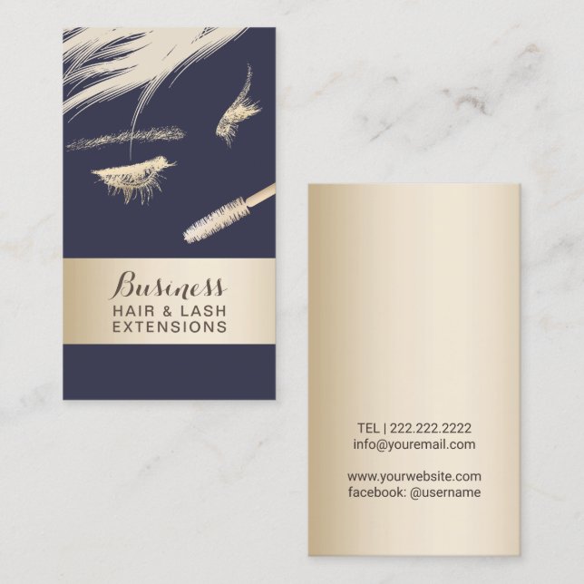 Cartão De Visita Azul do salão de beleza das extensões do cabelo & (Frente/Verso)