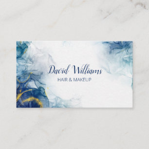 Cartão De Visita Azul Dourado Arte Líquida Aquarela