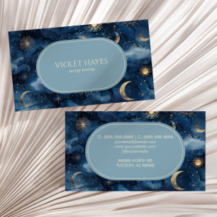 Cartão De Visita Azul, Dourado Celestial Sol-Lua Personalizado