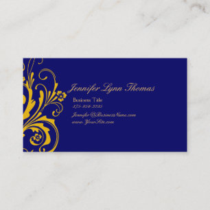 Cartão De Visita Azul e Amarelo, Chic Flourish