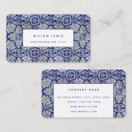 Cartão De Visita Azul e Branco Mediterrâneo Vintage Floral Moderno